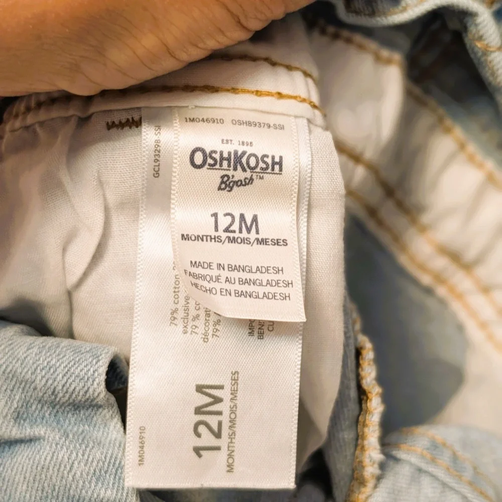 OshKosh B'gosh 12 month Overalls Cowgirl Cowboy Western Farmer Light Blue Denim - Picture 3 of 8